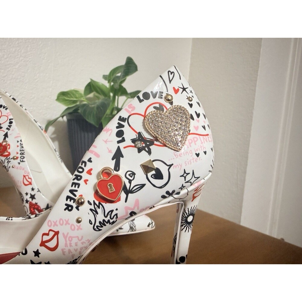 ALDO Stessy 2.0 Graffiti Love Heart Print Stiletto Pumps Heels Women Size 8 US - Picture 7 of 10